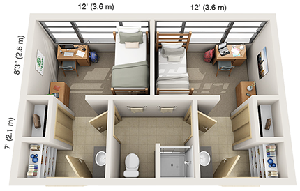 3D floor plan for an enhanced suite style room