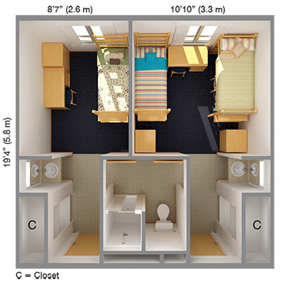3D floor plan of an enhanced suite room