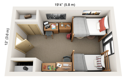 3D floor plan of Laurel Village Suite Style Room