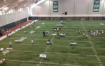 Registration inside the Indoor Practice Facility